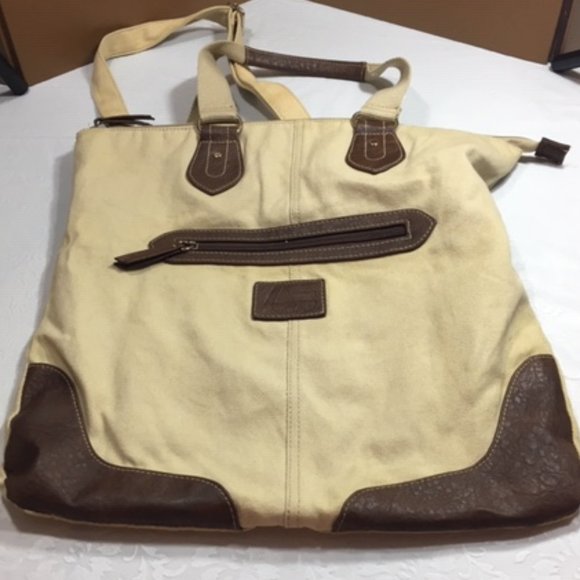 American Eagle Rugged Canvas Leather Zip Tote Shoulder Handbag 15"x14.5" - Picture 2 of 16